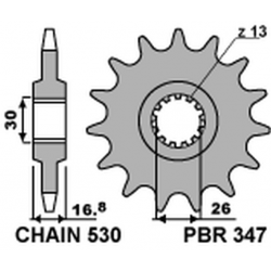 PBR, přední řetězové kolečko, 347 16 Honda CBR 1000RR '04-'16, CBF 1000, CBR 900/929/954 (JTF333.16) (řetěz 530) (34716JT)