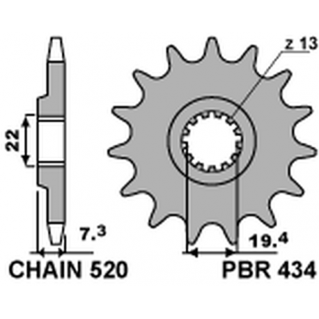 PBR, přední řetězové kolečko, 434 14 Suzuki DR 250 '82-'87, GZ 250, GN 250 (JTF434.14) (řetěz 520) (434.14JT)