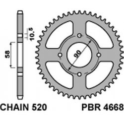 PBR, rozeta 4668 45 C45 KTM 125 DUKE 11-13 (JTR273.45) (zaměnitelné s 279 45) (řetěz 520) (otvory 8,5mm)