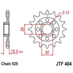 JT, přední řetězové kolečko, 2198 17 BMW S1000RR '09-'19, s gumovou výplní, (JTF404.17RB) (řetěz 525)