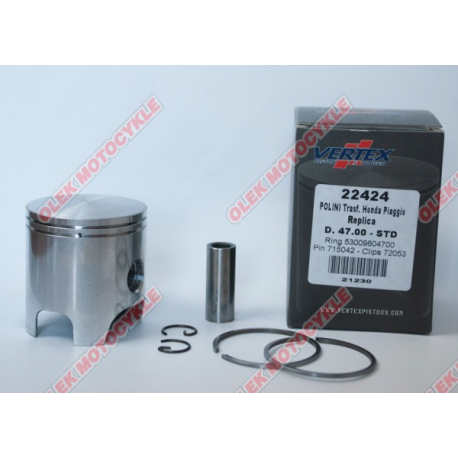 Vertex, pístní sada Polini, Honda, PIAGGIO 47,35mm čep 12mm (kroužky 53009804740 X 2 ks.)