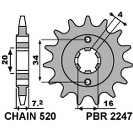 PBR, přední řetězové kolečko, 2247 13 18NC KTM 125 DUKE 11-16 (-1) (řetěz 520) (JTF1903.13)