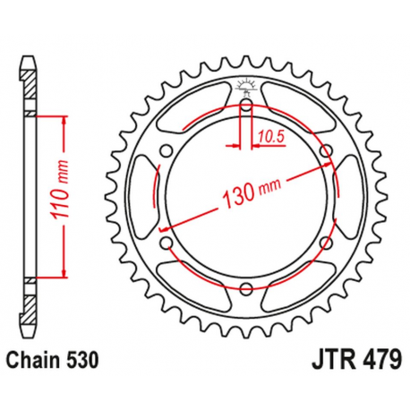 JT, rozeta 241 45 Yamaha R1 '04-'08, FZ 1 '06-'14, R6B '06-'15 (JTR479.45ZBK)* (řetěz 530), černá barva,