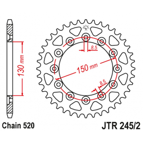 JT, rozeta 270 45 Yamaha WR 250R '08-'20 (JTR245/2.45)* (řetěz 520)