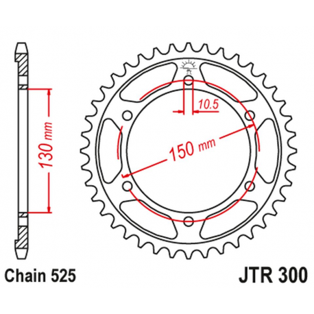 JT, rozeta 300 48 Honda XL600V TRANSALP '87-'99, XL700V '08-'13 (JTR300.48ZBK)* (řetěz 525), černá barva,