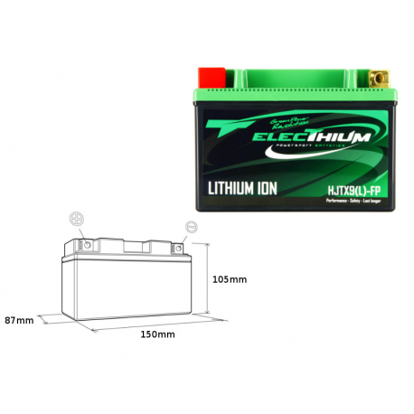 Electhium, akumulátor Lithium-Iontový, s ukazatelem nabití HJTX9(L)-FP (150X87X105) (YTX9-BS, YTR9-BS, YTX9A-BS) (hmotnost 0,7KG