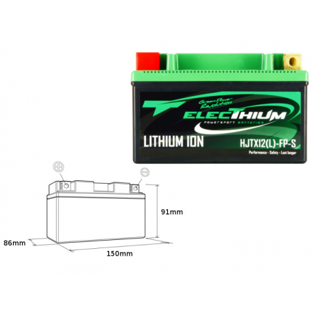Electhium, akumulátor Lithium-Iontový, s ukazatelem nabití HJTX12(L)-FP-S (150X86X91) (YTX12-BS, YT12A-BS, YB12B-B2)