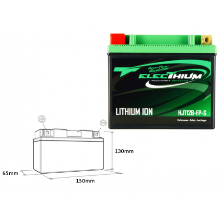 Electhium, akumulátor Lithium-Iontový, s ukazatelem nabití HJT12B-FP-S (150X65X130) (YT12B-BS, YT14B-BS, YB16AL-A2) (hmotnost 1,