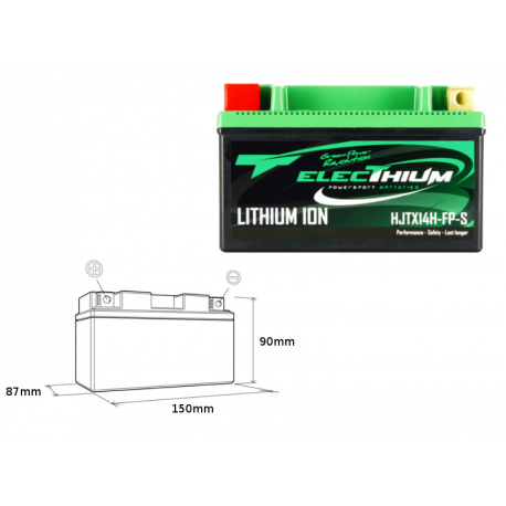 Electhium, akumulátor Lithium-Iontový, s ukazatelem nabití HJTX14H-FP-S (150X87X90) (YTX14-BS, YTX14H-BS, HVT-8) (hmotnost 1,1KG