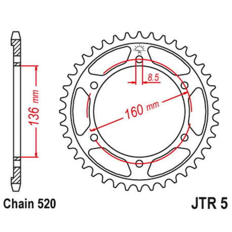 JT, rozeta 3552 47 BMW F650 Aprilia PEGASO 650 '92-'04 (JTR5.47ZBK)* (řetěz 520), černá barva,
