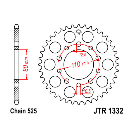 JT, rozeta 4350 40 Honda CB 500 '94-'03, CB 750F '93-'03 (JTR1332.40ZBK)* (řetěz 525), černá barva,
