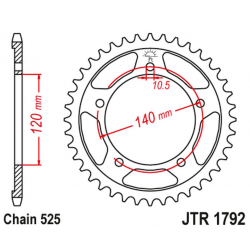 JT, rozeta 4398 45 Suzuki GSXR 600 '01-'05, GSXR 750 '06-'10 Triumph 600/650 CAYTONA '03-'05 (JTR1792.45ZBK)* (řetěz 525)