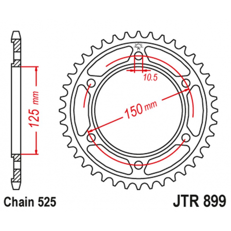 JT, rozeta 4454 42 KTM 950/990/1190 ADVENTURE / R LC8 '03-'18 (JTR899.42ZBK) (řetěz 525), černá barva,