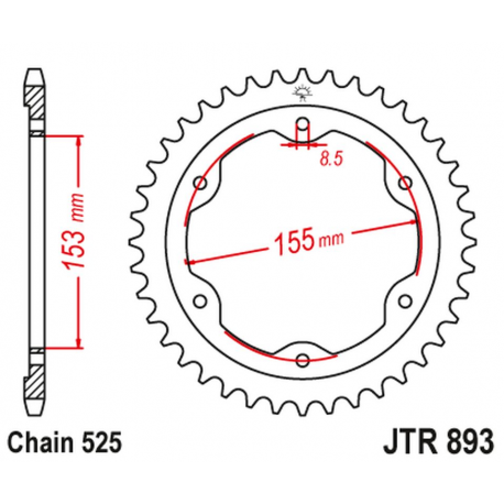 JT, rozeta 4642 38 KTM 1290 SUPERDUKE (14-18) (JTR893.38ZBK)* (řetěz525), černá barva,