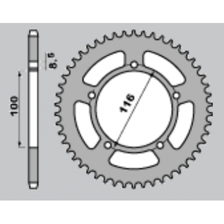 Grosskopf, rozeta, duralová 464 51, stříbrná barva Kawasaki KX 60 83-03 (řetěz 420)