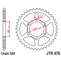 JT, rozeta 478 43 Kawasaki ZX6R (05-13), Z750 (JTR478.43ZBK)* (zaměnitelné s 4578 43 JTR1478.43) (řetěz 520)