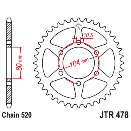 JT, rozeta 478 43 Kawasaki ZX6R (05-13), Z750 (JTR478.43ZBK)* (zaměnitelné s 4578 43 JTR1478.43) (řetěz 520)