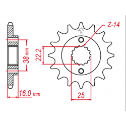Grosskopf, přední řetězové kolečko, 490 14 Ducati MONSTER 600/750/900 (JTF736.14)