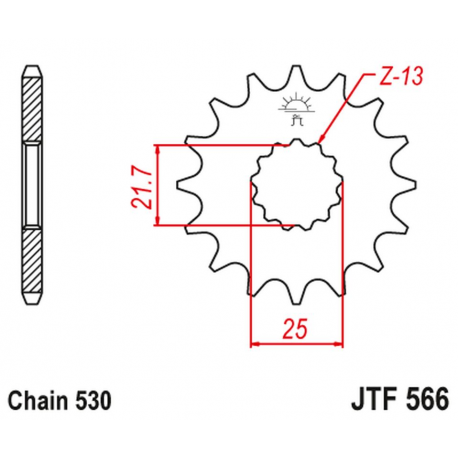 JT, přední řetězové kolečko, 566 15, s gumovou výplní, (JTF566.15RB)* (řetěz 530) - zaměnitelné s 51315JT (JTF513.15) a 51915JT