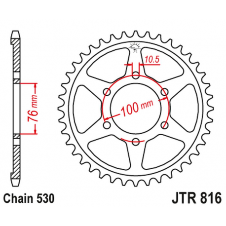 JT, rozeta 816 45 Suzuki GSXR1100, GSXR750 (92-95) (JTR816.45ZBK)* (řetěz 530), černá barva, - zaměnitelné s 825 45