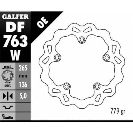 Galfer, zadní brzdový kotouč BMW F 650GS 800/ K1200/ R1200 (265X136X5) (NG1045) WAVE
