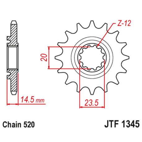 JT, přední řetězové kolečko, s gumovou výplní, Honda CRF 450 L-K '19 (JTF1345.13RB)* (řetěz 520)