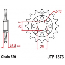 JT, přední řetězové kolečko, 2042 16, s gumovou výplní, Honda NC 700S/X '12-'13, INTEGRA 700D '12-'13 (JTF1373.16RB)* (řetěz 520
