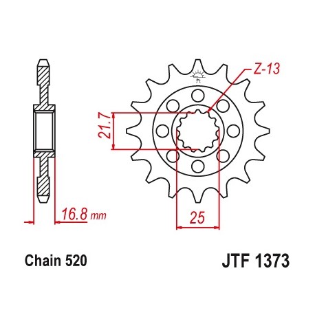 JT, přední řetězové kolečko, 2042 16, s gumovou výplní, Honda NC 700S/X '12-'13, INTEGRA 700D '12-'13 (JTF1373.16RB)* (řetěz 520
