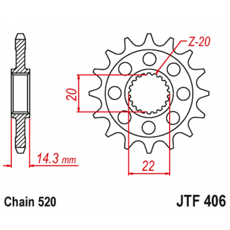 JT, přední řetězové kolečko, BMW G 310GS '19, G310R '19-'19 (JTF406.16)* (řetěz 520)