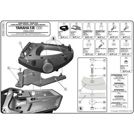 Kappa, nosič centrálního kufru, Yamaha FJR 1300 (06-15) ( s plotnou Monolock )