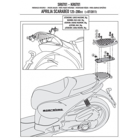 Kappa, nosič centrálního kufru, APRILIA SCARABEO 125/200 (11-15) (bez plotny)