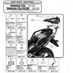 Kappa, nosič centrálního kufru, Yamaha FZ6 / FZS 600 FAZER (04-06), FZ6 S2 / FZ6 600 FAZER S2 (07-11) (bez plotny)