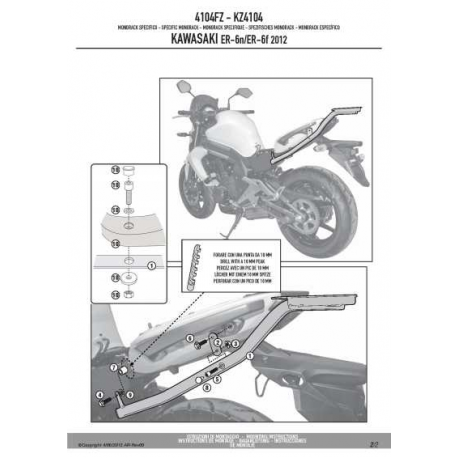 Kappa, nosič centrálního kufru, Kawasaki ER-6N / ER-6F 650 (12-15) (bez plotny)