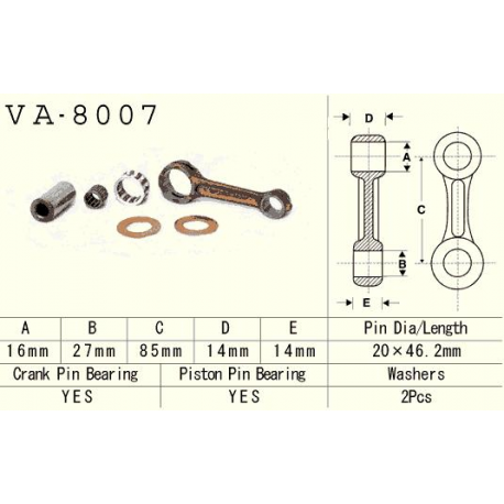 Vesrah, ojniční sada, Kawasaki KX 60 (KX60) '85-'04, KX 65 (KX65) '00-'17 (VA8007) (MADE IN JAPAN)