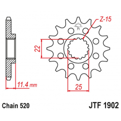 JT, přední řetězové kolečko, 1252 15, s gumovou výplní, KTM LC4 400/600/620/640/690 (JTF1902.15RB)* (řetěz 520)