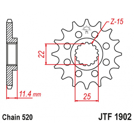 JT, přední řetězové kolečko, 1252 15, s gumovou výplní, KTM LC4 400/600/620/640/690 (JTF1902.15RB)* (řetěz 520)