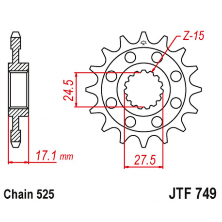 JT, přední řetězové kolečko, 2249 14 Ducati PANIGALE 1199/1299 '12-'19 (224914JT) (řetěz525)