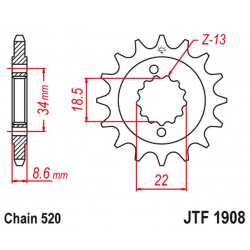 JT, přední řetězové kolečko, 2276 15 KTM 390 DUKE '13-'18, 390 RC '14-'18 (227615JTRB) (řetěz 520), s gumovou výplní,