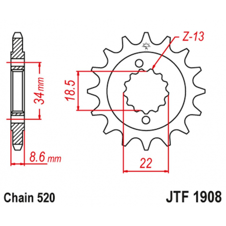 JT, přední řetězové kolečko, 2276 15 KTM 390 DUKE '13-'18, 390 RC '14-'18 (227615JTRB) (řetěz 520), s gumovou výplní,
