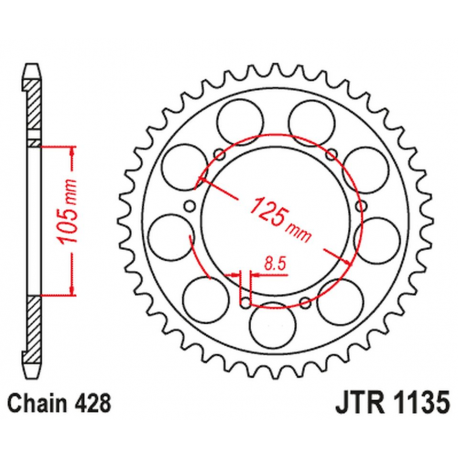JT, rozeta Aprilia RX 125 E4 '18-19 (JTR1135.62)* (řetěz 428)