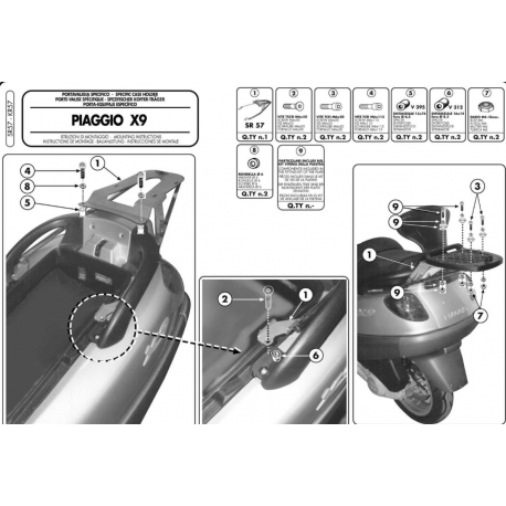 Kappa, nosič centrálního kufru, PIAGGIO X9 125-180-250 (00-02), X9 200-250-500 Evolution (03-08), X9 500 (01-02) (bez plotny)