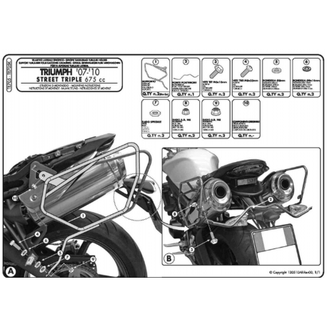 Kappa, nosiče pod boční brašny, TRIUMPH Street Triple 675 (07-12) - také pod kufry RA314 EASY LOCK