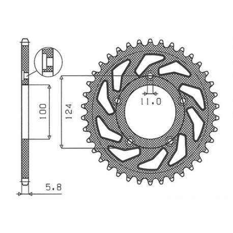 Sunstar, rozeta 4444 45 Ducati MONSTER / ABS 821 '15- 20, PANIGALE 899 898 '14-15, SCRAMBLER ABS 800 '15-16 (JTR746.45)