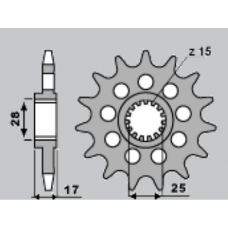Sunstar, přední řetězové kolečko 2249 15 Ducati PANIGALE 1199/1299 '12-'16 (JTF749.15) (řetěz525) (224915)