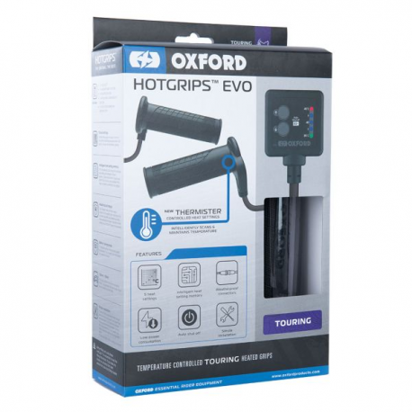 Oxford, vyhřívné gripy, model EVO TOURING, s ovladačema termostatem, pro řidítka 22mm, délka 110-120mm (EL)
