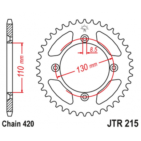 JT, rozeta 4306 48 duralová RACELITE Honda CR 80/85 (430648JTA) (řetěz 420), červená barva