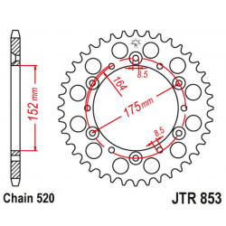 JT, rozeta 856 50 duralová RACELITE Yamaha YZ/YZF '88-'98 (85650JTA) (řetěz 520) černá barva