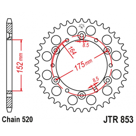 JT, rozeta 856 50 duralová RACELITE Yamaha YZ/YZF '88-'98 (85650JTA) (řetěz 520) černá barva