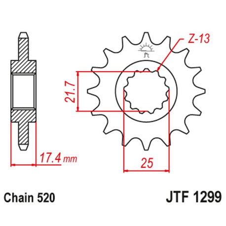 JT, přední řetězové kolečko 267 14 Honda CB 250 '96-07' VT/VTR 250 '98-17' (26714JT) (řetěz 520)