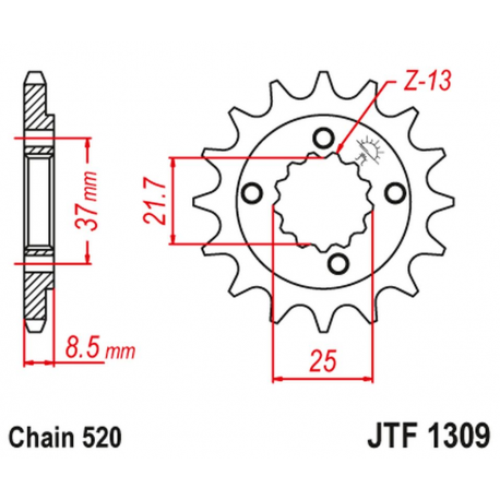 JT, přední řetězové kolečko 350 16 Honda XR 600R '91-'00, TRX 400EX /X '05-'14 Polaris Predator 500 '03-07' (35016JT) (řetěz 520